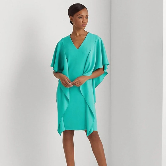 Lauren Ralph Lauren Black Label "NEW" Green Georgette Caftan Dress Size 8 - Picture 1 of 8
